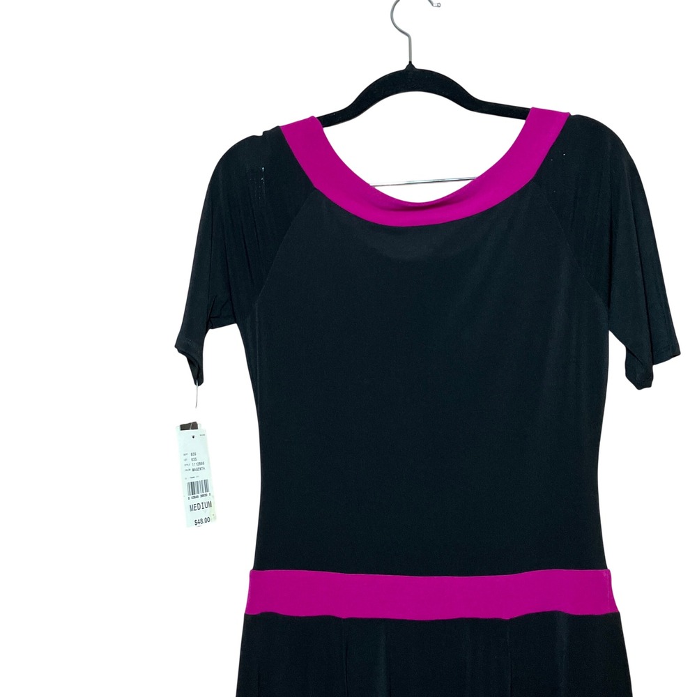 Byer Too! Fit and Flare Dress Womens Medium Black Magenta NEW Colorblock Retro - Picture 8 of 11